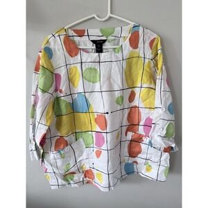 Ali Miles LINEN Wearable Art to Wear Blouse PXL Top Colorful Paint Splatter